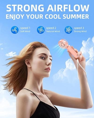 Hssio Portable Handheld Fan, Mini Desk Fan Foldable 2000mAh, 180° Ratotion, 3 Speeds, Ultra Quite, Up to 8H Long Use Time, Small Personal Cooling Fans Makeup Eyelash Fan for Women Girl thumbnail 3