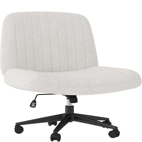 Shintenchi Criss Cross Chair,Cross Legged Office Seat with Wheels Armless Swivel Vanity Chair,Height Adjustable Wide Computer Task Seating for Home Office,Beige - Image 1