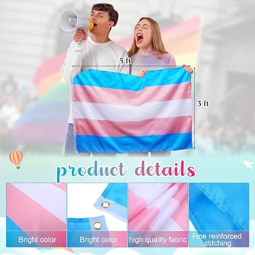 Mindsoft Transgender Pride Flag and Sticker Pack Include 3 x 5 ft Transgender Flag and 10 Pcs 5.51" x 8.27" Mini Rainbow Signs with 60 Pride Stickers thumbnail 3