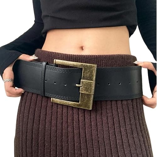 JUMISEE Women Chunky Wide Waist Belt with Big Square Buckle Vintage Waist Cinch Belt PU Leather Waistband for Dress thumbnail 2