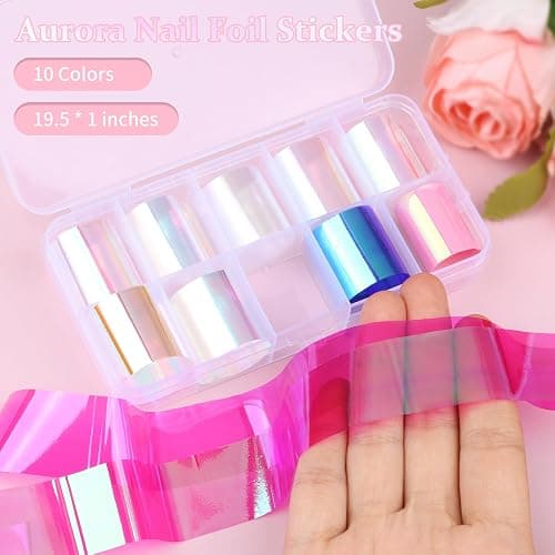 Aurora Glass Paper Nail Art Sticker 10 Sheets Gradient Laser Broken Glass Paper Nail Decals Reflective Mirror Design Cellophane Nail Supplies for Girls Women DIY Nail Art Decoration thumbnail 2