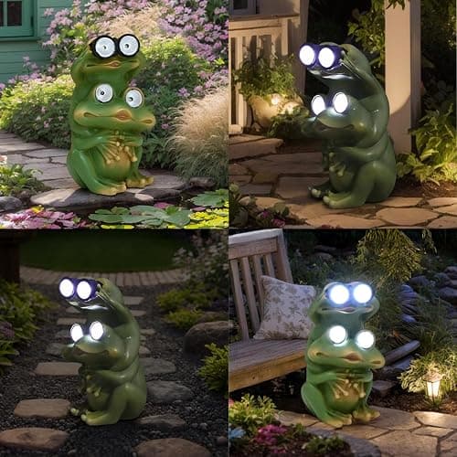 Juliahestia Garden Decor Outdoor Statue: Yard Frog Solar Figurines Patio Animal Art Home House Outside Decorations Porch Lawn Ornaments Gardening Gifts Ideas for Women Mom Mother Grandma Birthday - Frog Statue thumbnail 6