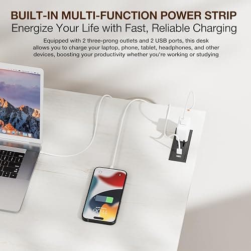 TEMI Small Computer Desk Folding Table - No Assembly, Compact 35.8" Foldable Desk with Power Outlets & USB Charging Port, Portable Small Office Desk, Ideal Mini Study Table for Narrow Spaces,White Ash thumbnail 4