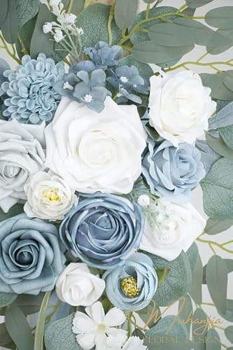 Muhanjia Artificial Arch Flowers Kit(Pack of 4),2Pcs Artificial Flower Arch Decor, 2Pcs Drapes, Ceremony and Reception Background Rose Decoration, Grayish Blue Floral Outdoor Party Decor thumbnail 6