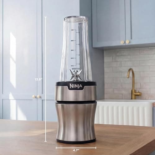 Ninja Nutri-Plus Personal Blender, 900PW, (3) 20oz Cups, Silver, BN301 | 900-peak-watt push-to-blend motor for smoothies & sauces. (3) 20-oz cups, 2 spout lids & storage lid. Dishwasher safe. thumbnail 3