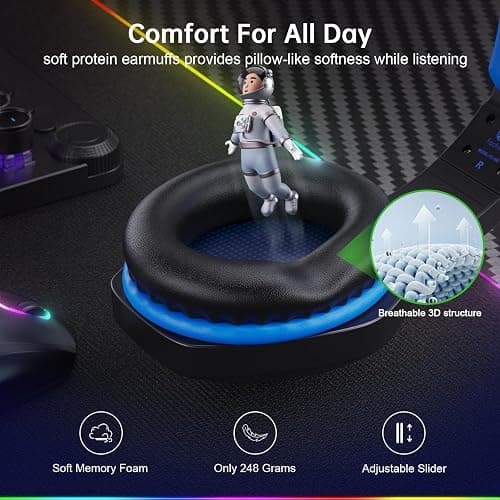 Fachixy FC-100 Wireless Gaming Headset for PS5, PS4, Switch - Gaming headphones with Lossless Audio & 50Hrs Battery Life - Gamer Headset with Microphone for Mac, Laptop, Mobile thumbnail 4