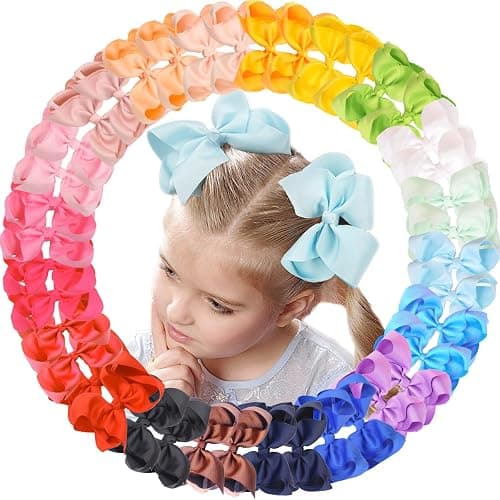 CÉLLOT Big Bows for Girls 40 PCS Grosgrain Ribbon Boutique 6 Inch Hair Bow Alligator Clips For Girls Teens Toddlers Kids in Pairs thumbnail 2