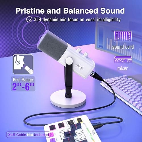 FIFINE AmpliGame AM8W XLR/USB Gaming Microphone for Streaming Podcasting | Dynamic PC Computer RGB Mic, with Gain Knob, Mute Button, Monitoring Jack, for Gamer Recording Video Creation, White thumbnail 2