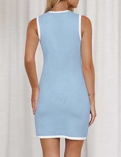 ZESICA Women's 2026 Summer Sleeveless Mini Dress Elegant Crewneck Button Knit Bodycon Bussiness Office Short Dresses thumbnail 4