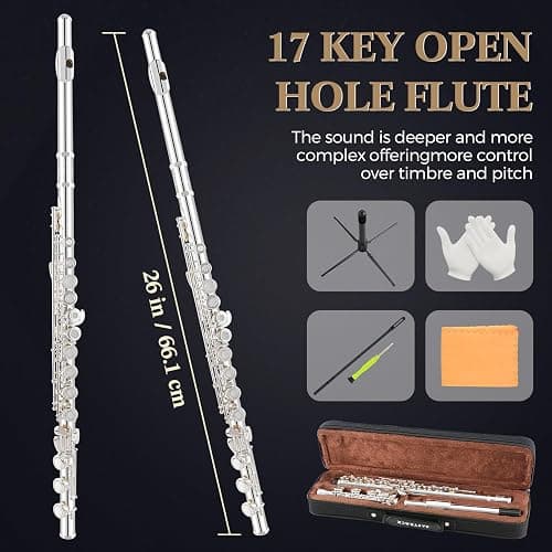 EASTROCK 17 Open Hole Flute with Offset G, Silver Plating 17 Key Flute for Professional with B Foot Joint, Split E Mechanism thumbnail 5
