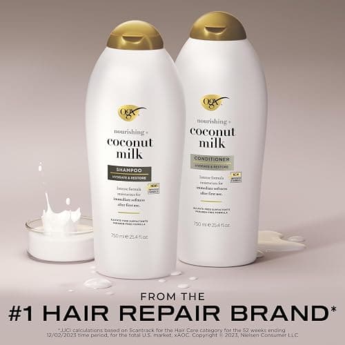 OGX Shampoo and Conditioner Set, Nourishing + Coconut Milk, Shampoo and Conditioner for Moisturizing & Strengthening Hair Care, Formulated without Sulfated Surfactants, 25.4 FL OZ, 2 Pack thumbnail 2