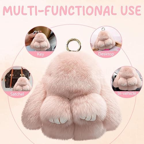 jewsuva Bunny Keychain, Bunny Keychain with Tin, Bun-ny Cute Plush Key Chain, Handmade Soft Pompom Charms thumbnail 6