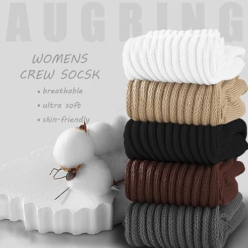AugRing Women's Scrunch Crew Socks Retro 3-Pack Solid Cotton Boot Calf Chunky Ribbed Cozy Slouchy Socks Size 5-11 thumbnail 6
