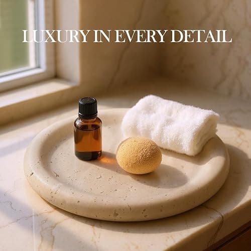 Koville Italian Round Travertine Tray, 8" Vanity Decorative Marble Tray for Countertop, Catchall for Perfume, Candles, Jewelry Dish thumbnail 7