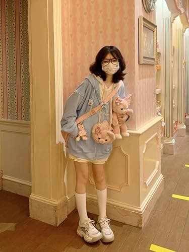 OATSBAS Kawaii Zip Up Hoodie Women Cute Cartoon Embroidery Oversized Pullover Sweatshirt Harajuku Kawaii Hooded Top thumbnail 4