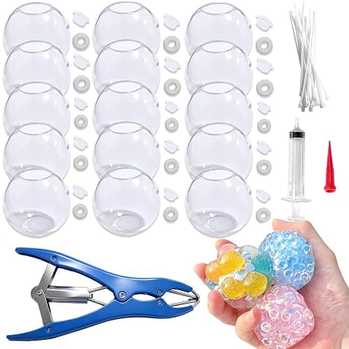 15pcs DIY Squishy Stress Ball Making Kit – Blank Skins with Air Pump & Expander Tool, Make Your Own Transparent Fidget Pressure Balls for Adults - Image 1