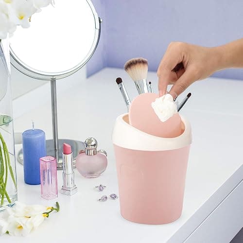 Zhehao 8 Pcs Plastic Mini Wastebasket Trash Can with Swing Lid 360 Trash Bags Desktop Small Garbage Bin Countertop Vanity Tabletop Waste Paper Basket for Home Office (Blue,Green,Pink) thumbnail 6