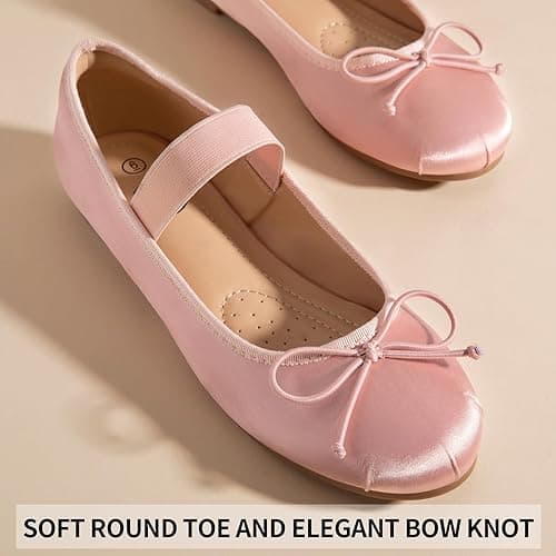 Trary Ballet Flats for Women Closed Round Toe Mary Jane Shoes Women Cute Bowknot Non-Slip Dressy Shoes Elastic Strap Comfortable Women's Flats for All-Year Daily Work Causal - 8 - Pink thumbnail 3
