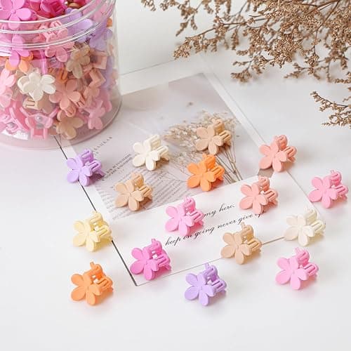 Mini Flower Hair Clips 100Pcs, Small Hair Clips Mini Claw Clips Cute Jaw Clips Hair Pins Hair Barrettes Hair Accessories for Women Girls Kids Teens thumbnail 3