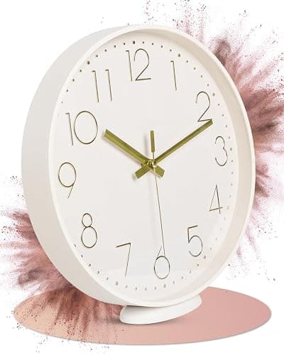 LATENO - Wanduhr Beige - Zum Aufstellen Oder Aufhängen - 30 cm - Lautlos - Klassisch Und Modern - Ohne Tickgeräusche - Für Wohnzimmer Büro UVM. - Image 1