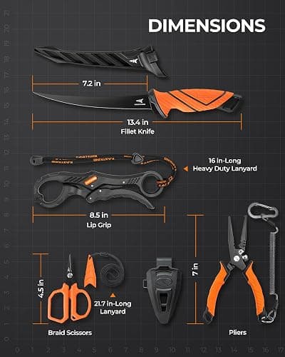 KastKing SteelStream Fishing Tool Set, Fishing Gear - Corrosion Resistant Fishing Pliers, Fillet Knife, Fishing Scissors, Fish Lip Gripper, Multi-Functional Jaw, Fishing Gifts for Men thumbnail 8