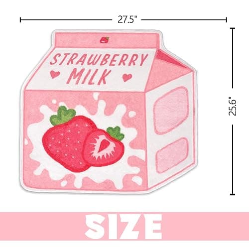 Kitcmat Cute Pink Fruit Strawberry Milk Rug Non-Slip Soft Washable Funny Irregular Shaped Bath Mat for Bathroom, Bedroom Living Room, 25.6"x27.5" thumbnail 3