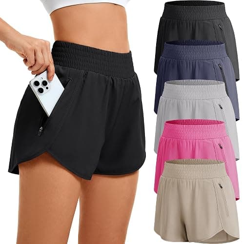 CE' CERDR Women's Athletic Workout Short High Waisted Elastic Running Shorts with Pockets for Gym Casual - Image 1