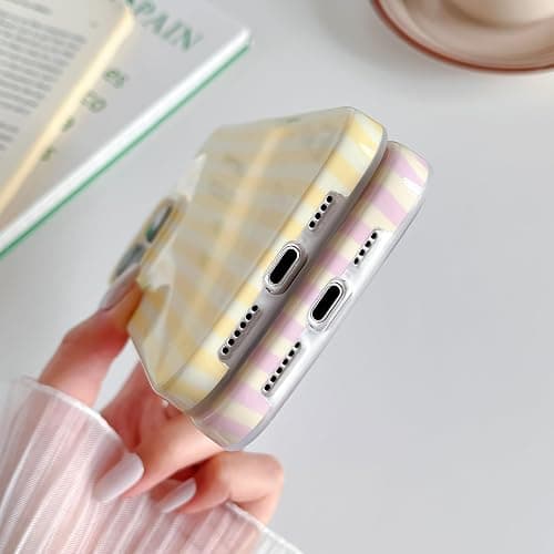 Yeddabox for iPhone 15 Pro Max Case Cute Striped Phone Case Soft TPU Slim Shockproof Phone Cover for Women Girls, Pink and Yellow thumbnail 5
