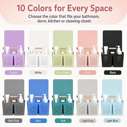 PAKCHOICE Portable Shower Caddy Basket with Wood Handle, 3-Compartment Bathroom Organizer Tote with Drain Holes, Plastic Shower Basket for Dorm, Toiletries, Cleaning Supplies, Pink thumbnail 9