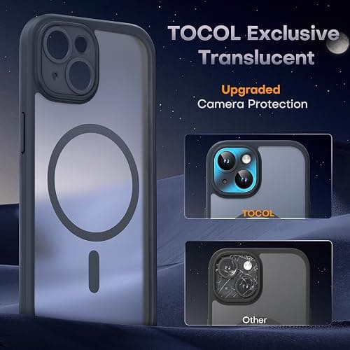 TOCOL Magnetic for iPhone 14 Case, Compatible with Magsafe, Upgraded Full Camera Protection, Drop Protection, Translucent Matte Back Bumper Phone Cover 6.1-Inch (Black) thumbnail 6
