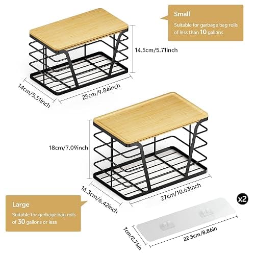 TIDIIABODE 2 Pack Stackable Storage Laundry Kitchen Organizers, Wall Mount Trash Bag Holder with Bamboo Top and Garbage Bag Dispenser No Drill thumbnail 3