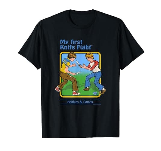 Steven Rhodes My First Knife Fight Retro Dark Humor T-Shirt - Image 1