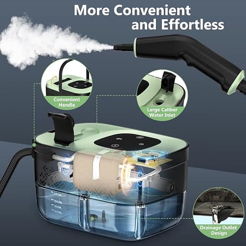 Steam Cleaner, Portable Steamer for Cleaning with 16pcs Accessories, 6-Level Adjustable, 15s Heat-Up, Handheld Steam Cleaner for Home for Tile, Grease, Dirt, Grout, Car Detailing, Green thumbnail 5
