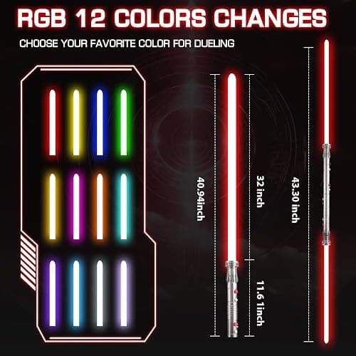Kolulere Light Saber, Heavy Dueling Light Sabers 2 Pack, 12 RGB Colors 16 Sound Fonts with Metal Hilt Double-Bladed Light Saber Smooth Swing Motion Control 2 in 1 Light Sabers for Adults thumbnail 2