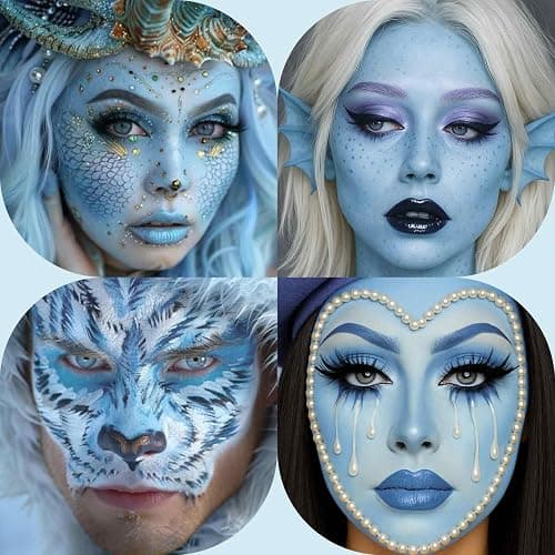 BOBISUKA Light Blue Face Body Paint, Water-Based Face Painting Kit & Body Paints, Kids Adults Facepaint for Halloween Sally Avatar Corpse Bride Smurf SFX Makeup, Costume Cosplay Party Theater & Stage thumbnail 6