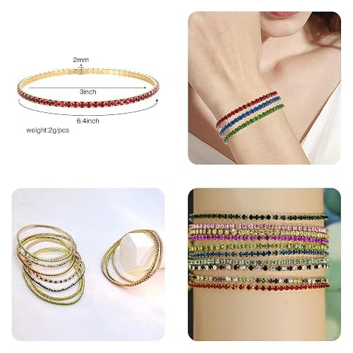 10Pcs Stretch Crystals Tennis Bracelets Set for Women Dainty Handmade Cubic Zirconia Stackable Bracelet to Women Daughter Mom Unique Jewelry Gift - Gold thumbnail 5