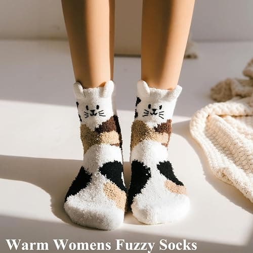 Loritta 3 Pairs Womens Fuzzy Socks Winter Warm Fluffy Soft Slipper Home Sleeping Cute Animal Socks thumbnail 6