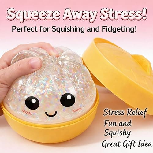 Glitter Dumpling Squishy Mystery Box 2Pack - 4-Inch TPR Fidget Toy, Anxiety Relief Slow Rise Squishy, Couple Group Unboxing Surprise Easter Gift for Teens Adults thumbnail 4
