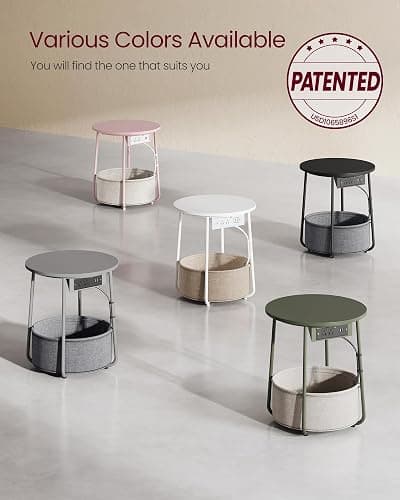 VASAGLE LILEA Collection - Side Table with Charging Station, Round End Table with Fabric Basket, Nightstand with USB Ports, for Living Room, Bedroom, Modern, Matte White and Camel Brown ULET228W01 thumbnail 9