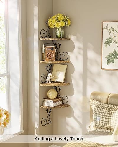 Alsonerbay Wall Mount Corner Shelves 4 Tier Floating Corner Storage Wood Shelves Decorative Rustic Radial Shelf in Cat Shape Carbonized Black thumbnail 7