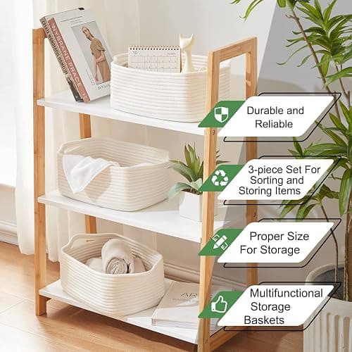 OIAHOMY Cotton Rope Storage Baskets | Decorative Storage Basket for Closet Storage, Home Organizing Bins and Nursery Decor | Cotton Rope Woven Baskets for Storage Shelf, Pure and White thumbnail 5