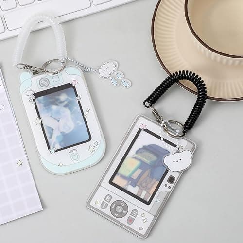 Mabor 2Pcs Cartoon Photo Card Holder Photocard Holder Keychain Cute ID Badge Holders Acrylic Protective Photocards Holders with Cloud Bear Pendant Spiral Wrist Coil thumbnail 5