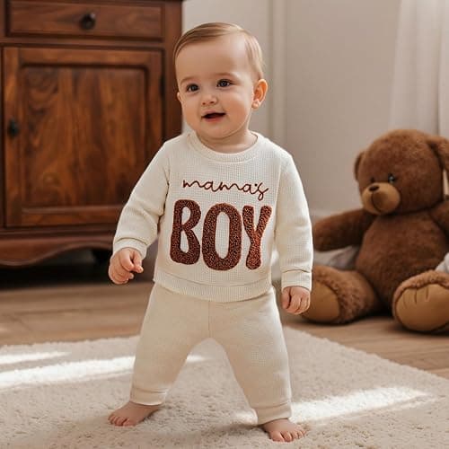Baby Boy Fall Clothes Set Long Sleeve Crewneck Sweatshirts Pants Infant Newborn Waffle Outfits 6 12 18 24 Months 2T thumbnail 5