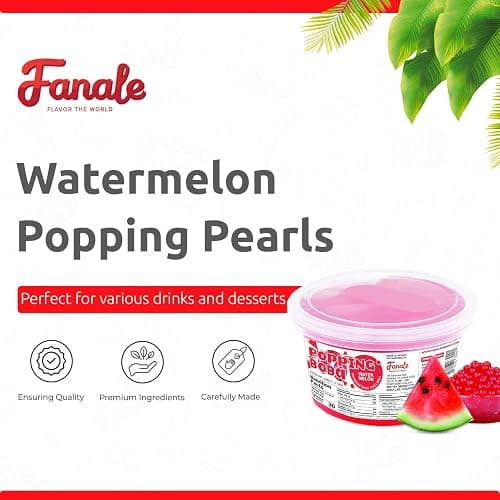 Fanale Watermelon Popping Boba Pearls, Vegan, Non GMO, Gluten Free, Fat Free, Perfect for Bubble Tea, Smoothies, Ice Cream, Desserts, and Beverages. thumbnail 3