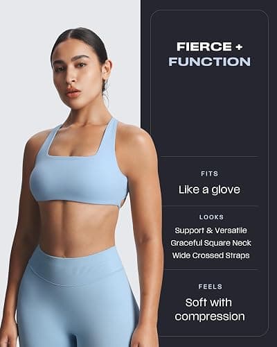 Aoxjox Women's Workout Sports Bras Square Neck Emma Cross Back Fitness Training Gym Bra Yoga Crop Tank thumbnail 2
