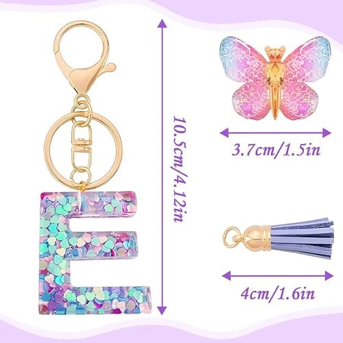 LECTNORE Key Ring Personalised Keyring, Key Rings Women Cute Keychain Personalised Keychain Bag Key Ring Sister Birthday Gifts Alphabet Keychain With Butterfly thumbnail 6