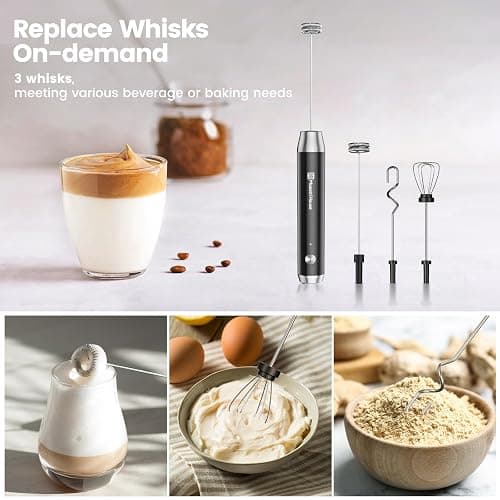 Maestri House Rechargeable Milk Frother with 3 Heads, LunaFro AS Handheld Electric Foam Maker Waterproof Detachable Stainless Steel Whisk Drink Mixer Foamer with Stand for Lattes, Cappuccino, Egg thumbnail 2