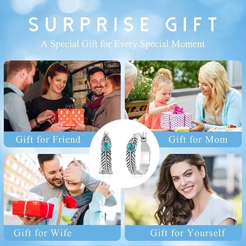 Feather Hoop Earrings 925 Sterling Silver Turquoise Earrings Western Jewelry Feather Gifts for Women thumbnail 7