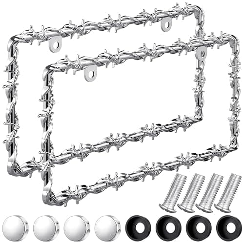 MorningRo 2 Pcs Barbed Wire License Plate Frame Universal,Sliver | Fits USA Standard Plates with Screws Included, Metal 3D Wire Design for Car Truck Styling, Universal Mount for Women Men - Image 1