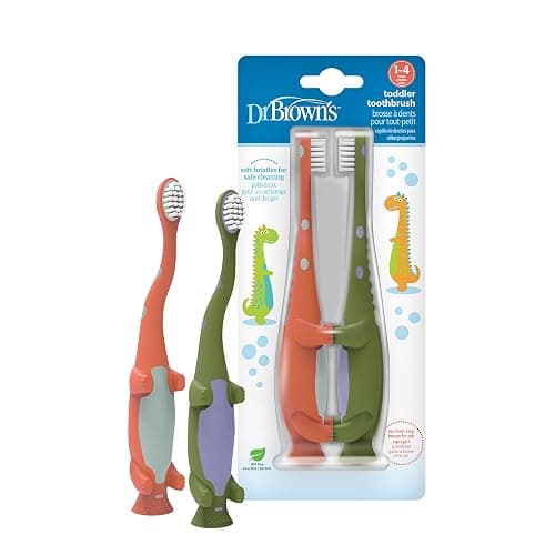 Dr. Brown's Baby and Toddler Toothbrush, Green and Orange Dinosaur 2-Pack, 1-4 Years - Image 1